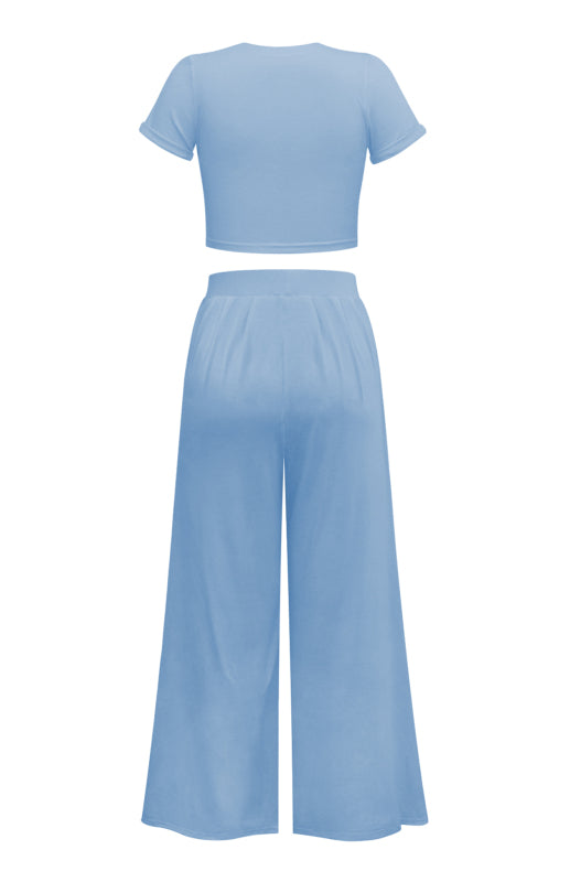 Women's Fashion Commuter Home Ladies T-shirt Wide Leg Mopping Pants Set