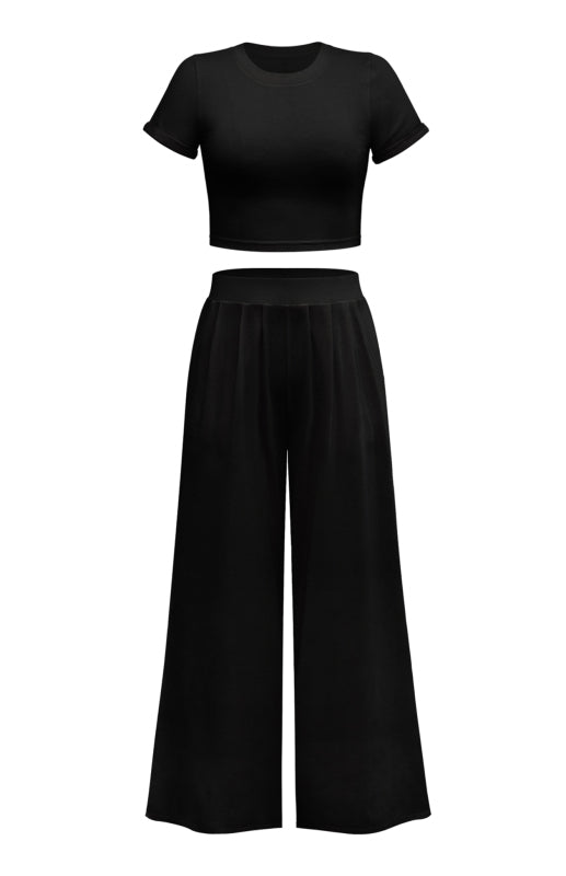 Women's Fashion Commuter Home Ladies T-shirt Wide Leg Mopping Pants Set