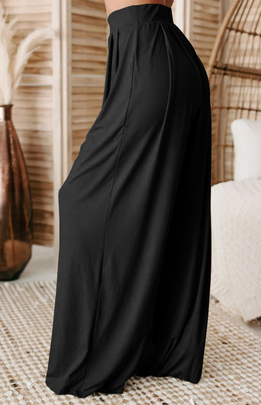 Women's Fashion Commuter Home Ladies T-shirt Wide Leg Mopping Pants Set
