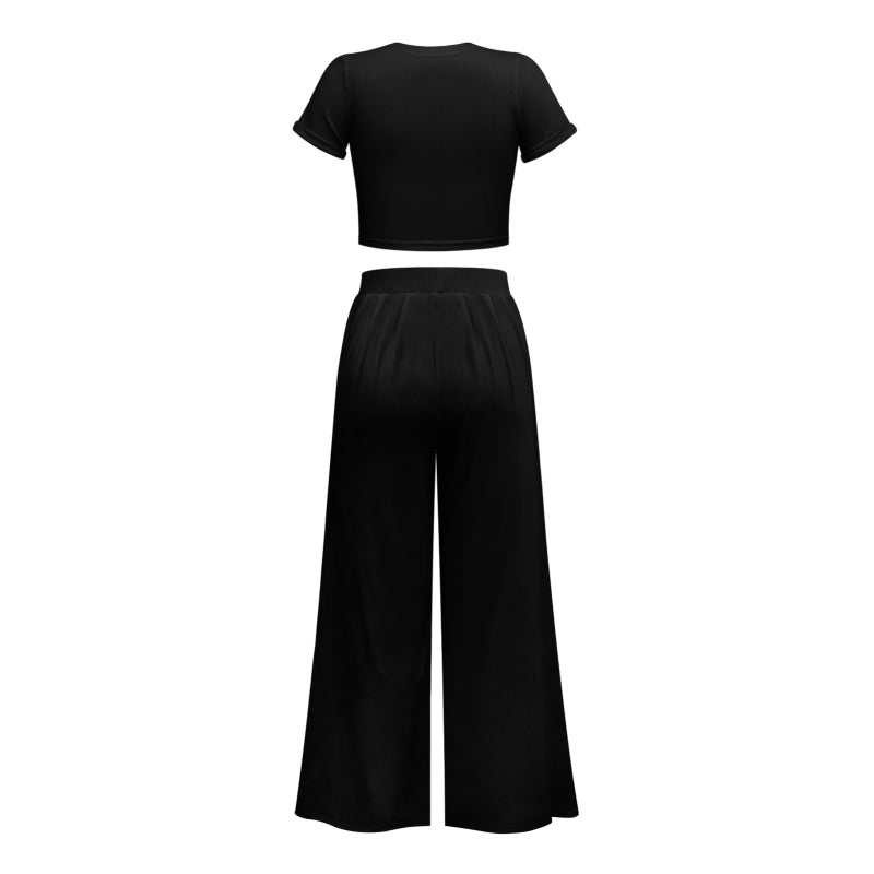 Women's Fashion Commuter Home Ladies T-shirt Wide Leg Mopping Pants Set