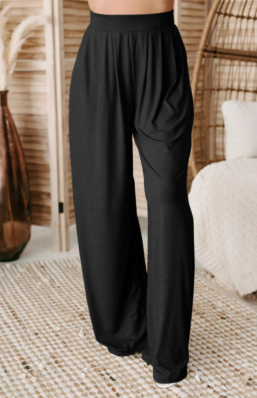 Women's Fashion Commuter Home Ladies T-shirt Wide Leg Mopping Pants Set