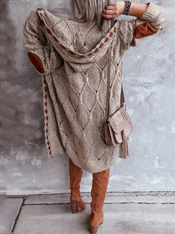 Casual Panel Hooded Colorblock Cardigan Sweater