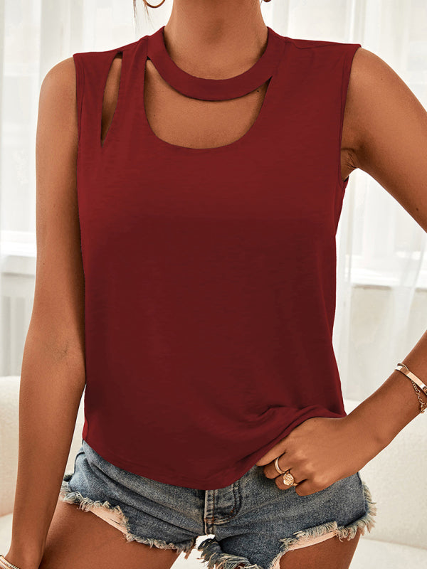 Women's Solid Color Sneak Peek Cutout Tank Top