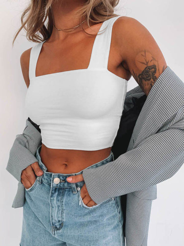 Women's Solid Color Sleeveless Cotton Blend Crop Top
