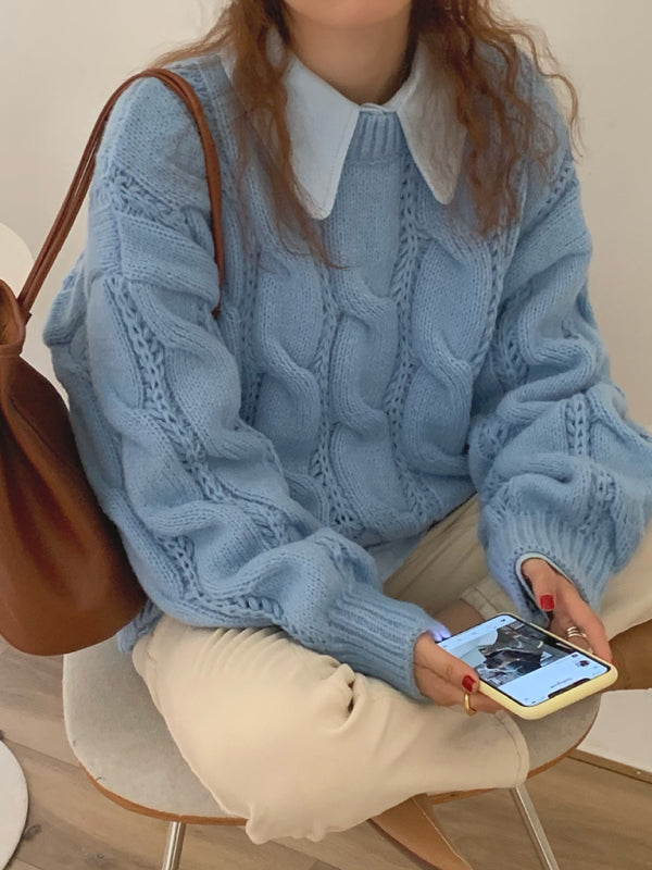 Women's New Lazy Round Neck Twist Thick Pullover Knit Sweater