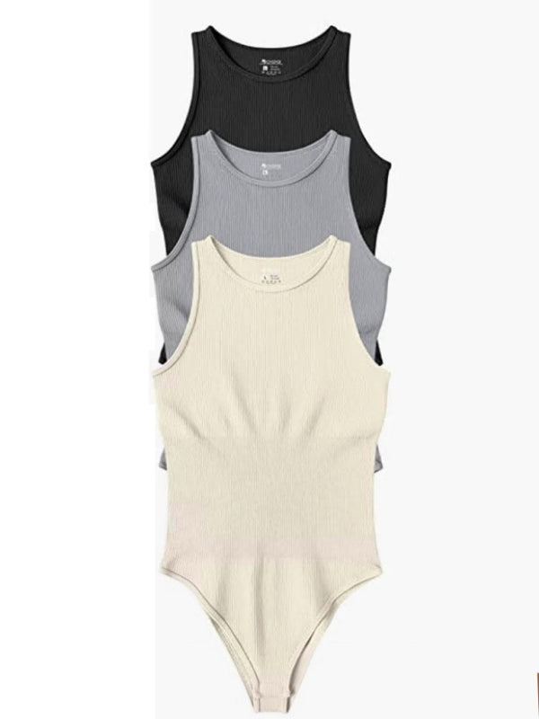 women‘s sexy round neck sleeveless bodysuit