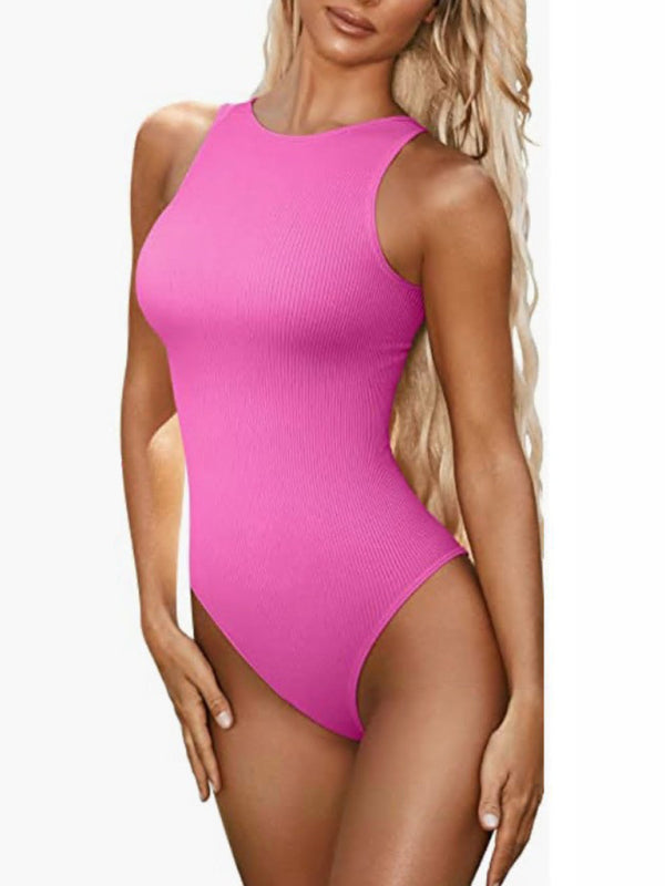 women‘s sexy round neck sleeveless bodysuit