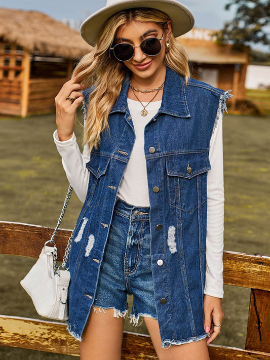 New denim vest vest summer fashion trend denim sleeveless vest