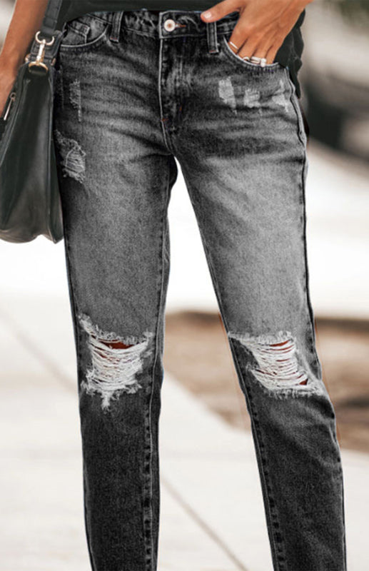 Women's Temperament Ripped Denim Pants