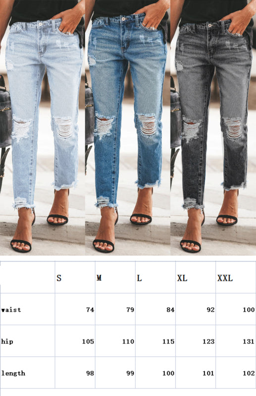 Women's Temperament Ripped Denim Pants