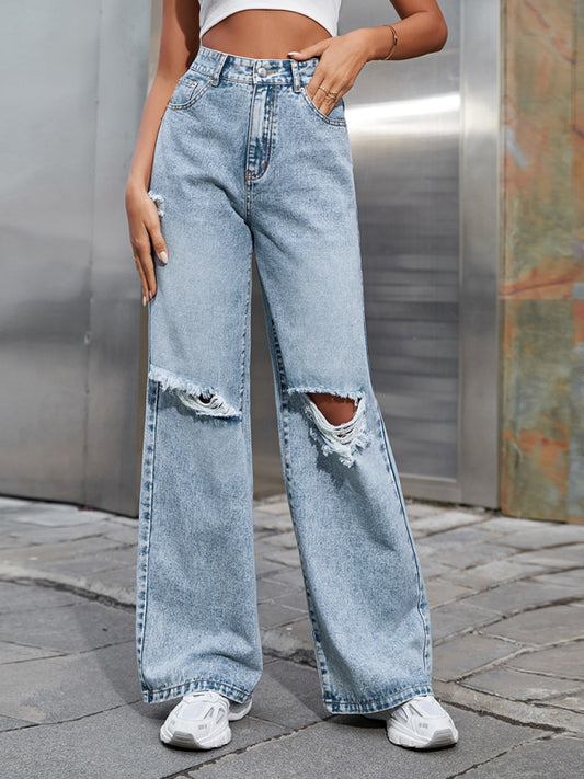 Women's Ripped High Waist Side Leg Jeans