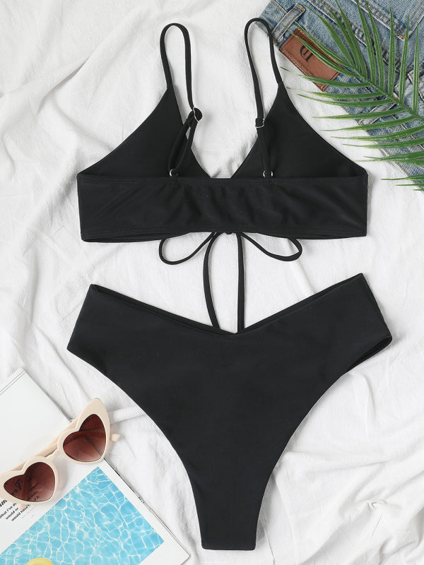 Women's Solid Color Textured Underwire Bikini And Button Set