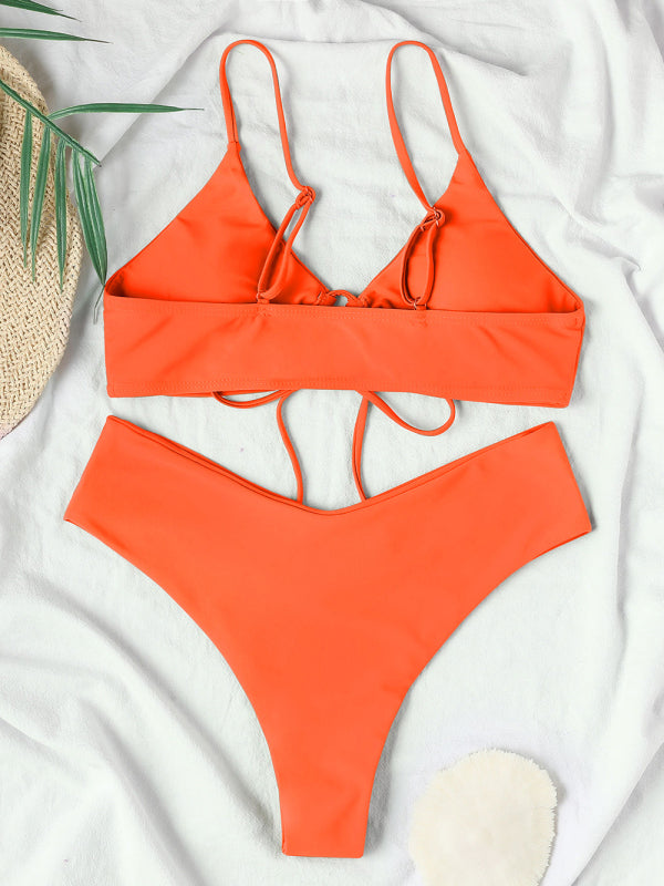 Women's Solid Color Textured Underwire Bikini And Button Set