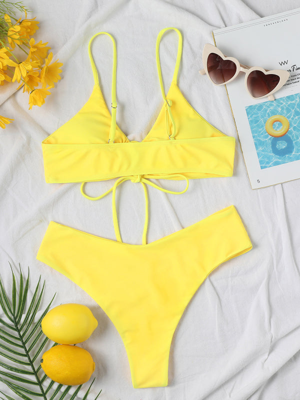 Women's Solid Color Textured Underwire Bikini And Button Set