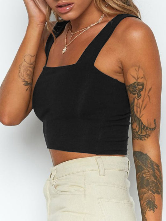 Women's Solid Color Sleeveless Cotton Blend Crop Top