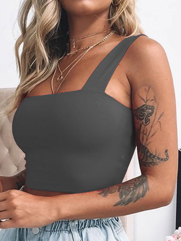 Women's Solid Color Sleeveless Cotton Blend Crop Top