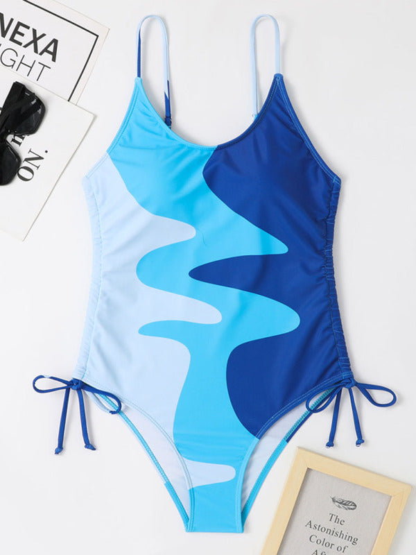 Women's Colorblock Drawstring One-Piece Swimsuit