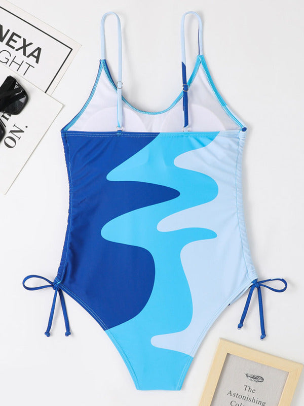 Women's Colorblock Drawstring One-Piece Swimsuit
