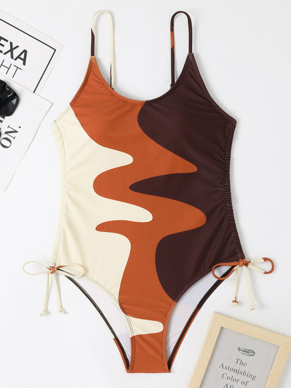 Women's Colorblock Drawstring One-Piece Swimsuit