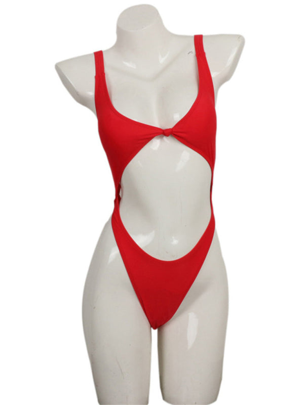 Women's Solid Color Twisted Cutout One-Piece Swimsuit