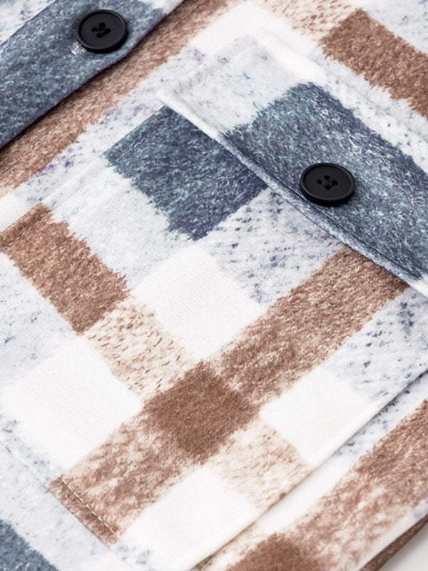 Women's Autumn and Winter Street Plaid Lapel Long Woolen Jacket