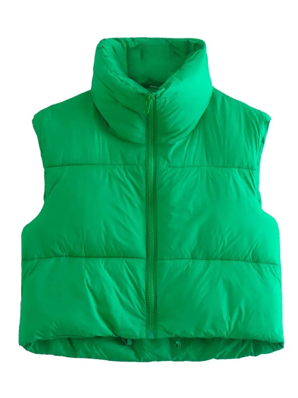 Women's quilted zipper stand collar vest jacket