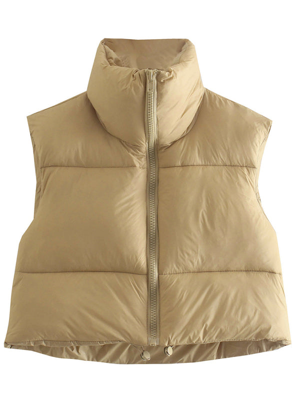 Women's quilted zipper stand collar vest jacket