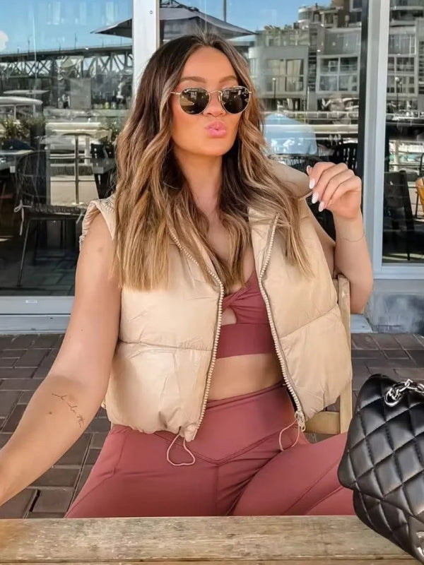 Women's quilted zipper stand collar vest jacket