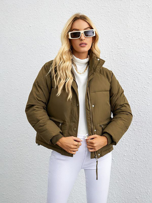Women's short simple stand collar down jacket