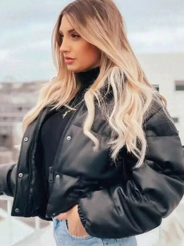 Women's short simple stand collar down jacket