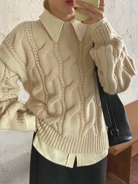 Women's New Lazy Round Neck Twist Thick Pullover Knit Sweater