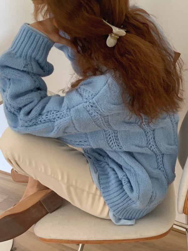 Women's New Lazy Round Neck Twist Thick Pullover Knit Sweater