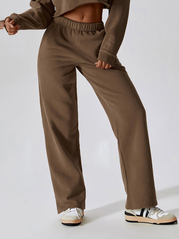 Women's waisted and velvet warm loose straight wide-leg pants outdoor casual sports pants