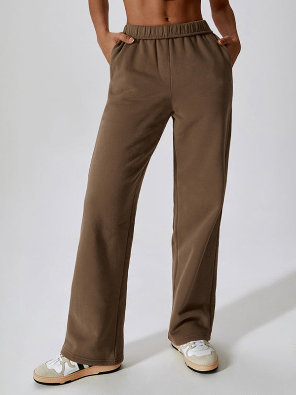 Women's waisted and velvet warm loose straight wide-leg pants outdoor casual sports pants