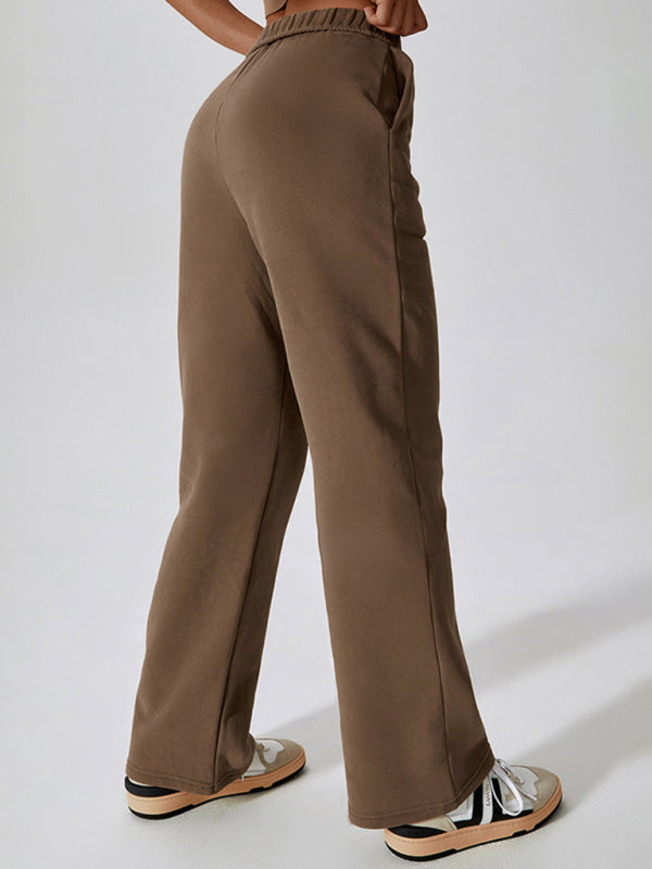 Women's waisted and velvet warm loose straight wide-leg pants outdoor casual sports pants