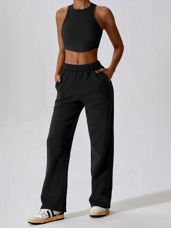 Women's waisted and velvet warm loose straight wide-leg pants outdoor casual sports pants