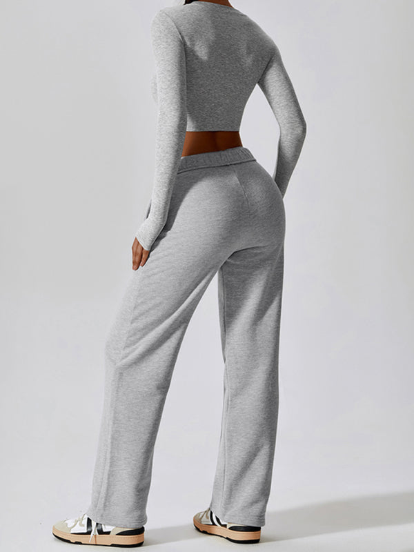 Women's waisted and velvet warm loose straight wide-leg pants outdoor casual sports pants