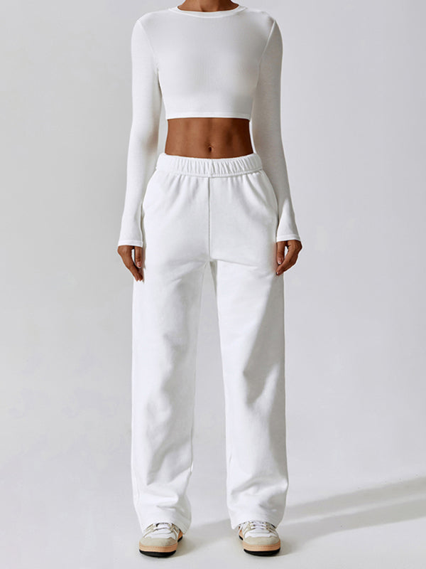 Women's waisted and velvet warm loose straight wide-leg pants outdoor casual sports pants