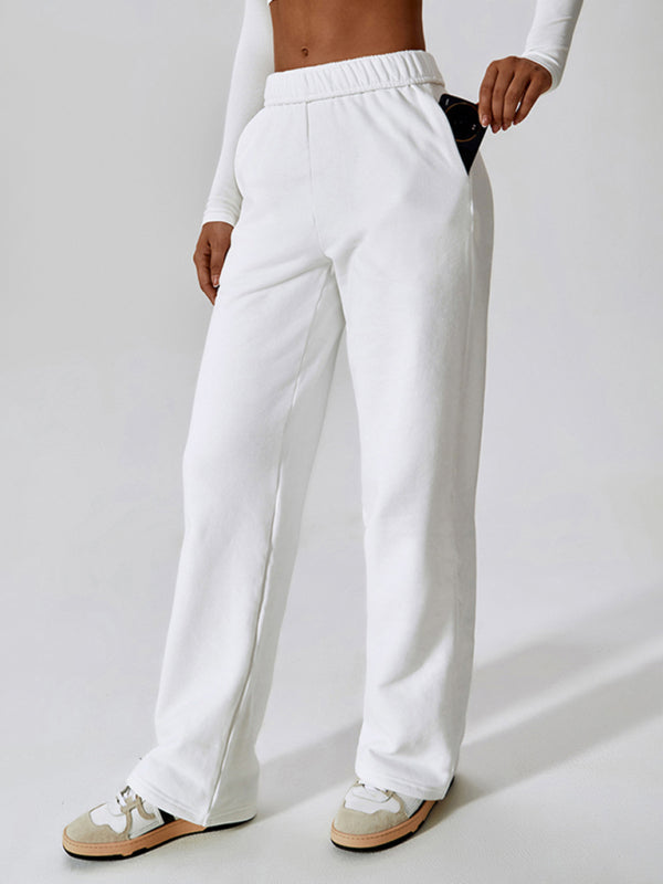 Women's waisted and velvet warm loose straight wide-leg pants outdoor casual sports pants