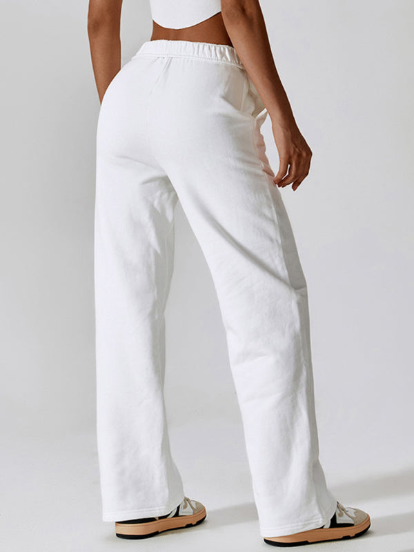Women's waisted and velvet warm loose straight wide-leg pants outdoor casual sports pants