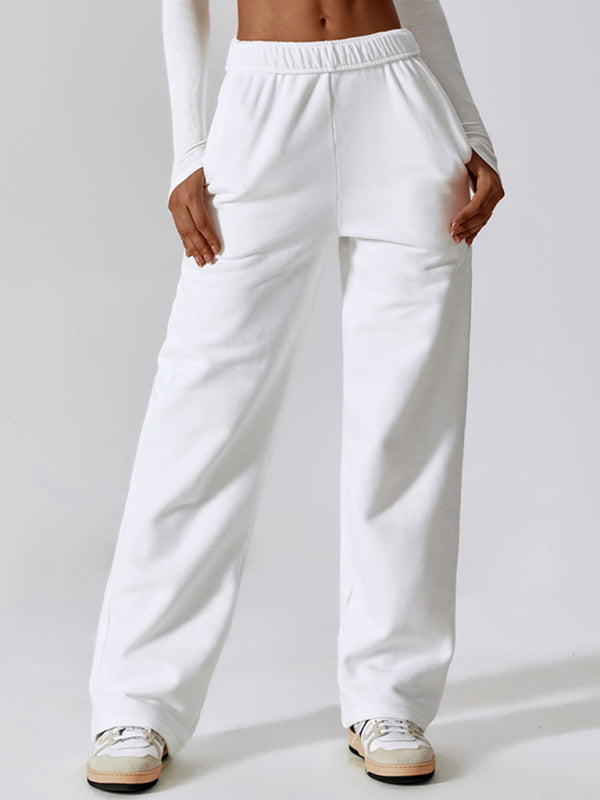 Women's waisted and velvet warm loose straight wide-leg pants outdoor casual sports pants