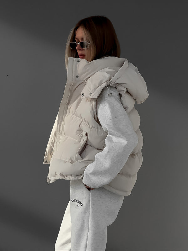 Women's sleeveless hooded down cotton vest jacket