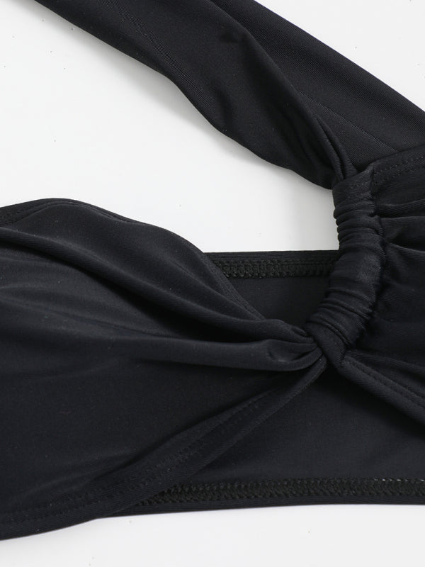 New solid color split swimsuit one shoulder slant shoulder solid color bikini