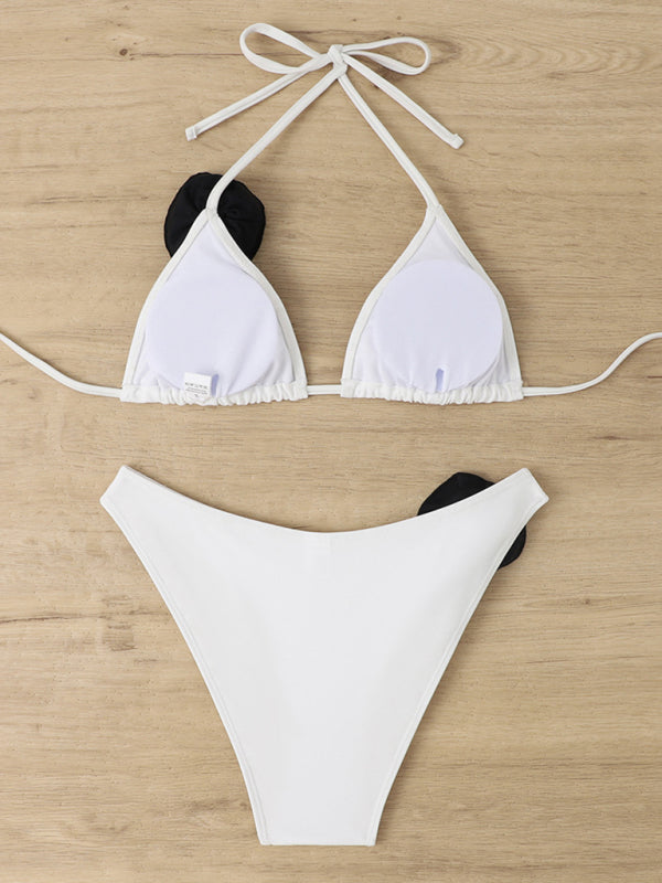 New sexy three-dimensional flower bikini suit triangle bag lace-up hot girl split swimsuit